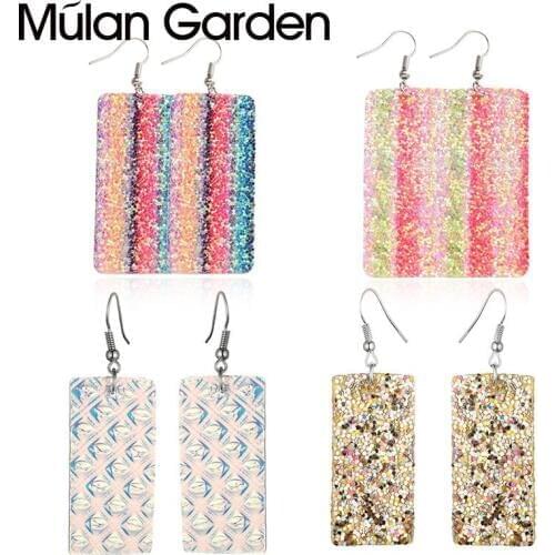 M&G Rectangle Faux Leather Earrings for Women Gold Glitter Pu Winter Dangle Earring Fashion Jewelry Wholesale New Year Gift 2019