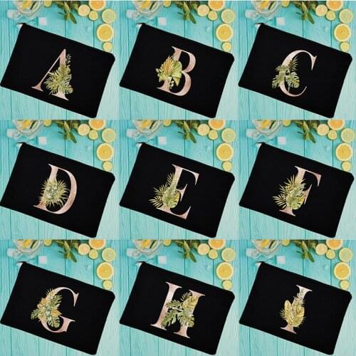 Tropical Plants Letter Print Makeup Bags Women Cosmetic Case Female Travel Toiletries Organizer Student Pencil Pen Storage Pouch