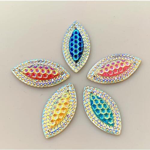 Wedding Decoration of 15mm*30mm Mixed Color Double-row Drilling Resin Horse-Eye Rhinestone Flat Back Hand Sewing Stone12pcs/lot