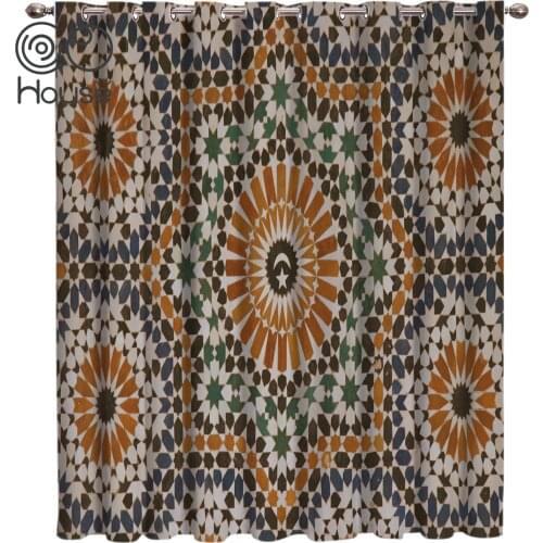Moroccan Pattern Vintage Retro Room Curtains Large Window Decor Outdoor Bedroom Kitchen Indoor Decor Kids
