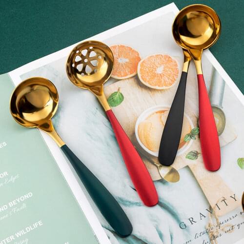 Green Gold Long Handle Tablespoons Home 304 Stainless Steel Strainer Cooking Soup Spoon Colander Kitchen Cooking Flatware