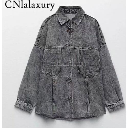 2021 Vintage Single Breasted Jeans Jacket Women Autumn Fashion Long Sleeve Black Jacket Female Casual Oversized Blue Denim Coats