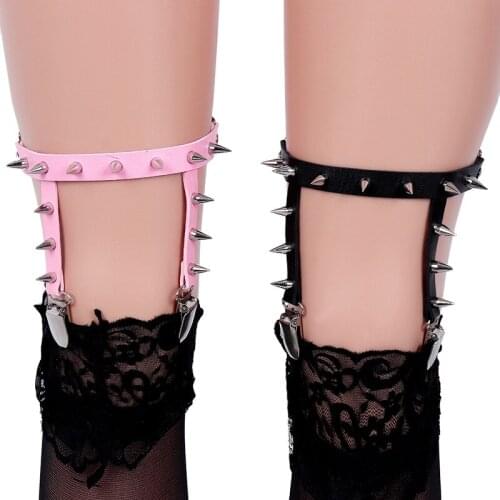 Women Goth Bride Wedding Rivet Garter Belt Sexy Leather Punk Rock 1 Pcs Stockings Clip Harajuku Kawaii Leg Harness Strap