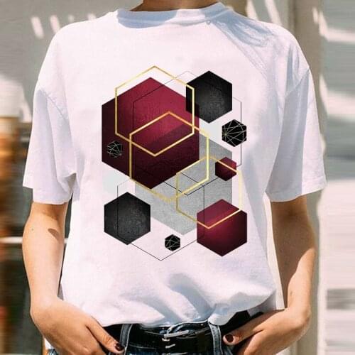 Women Graphic Watercolor Printing Clothing Spring Summer Geometric Fashion Print Female Clothes Tops Tees Tshirt T-Shirt