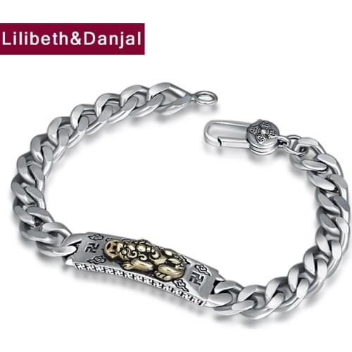 Women Men Bracelet Bangle 100% Real 925 Sterling Silver Buddha Mantra Lucky brave troops Letter Charm Bracelet fine Jewelry B04