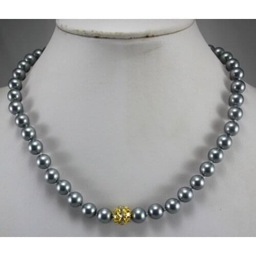 Ladys 8mm simple style black shell pearl necklace