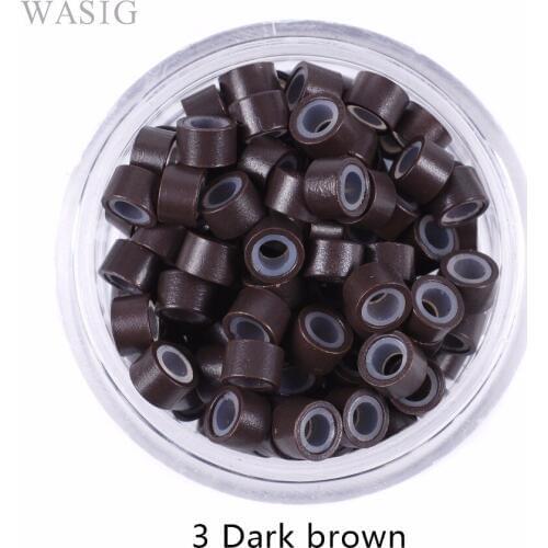 1000 Pcs 3# Dark Brown 4.5mm*2.5mm*3mm Silicone MicroRing/Link/Bead Hair Extensions Tools 7 Colors Optional