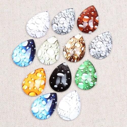Reidgaller 20pcs water drop photo glass cabochon 18x25mm diy teardrop flatback jewelry findings for pendant earrings making