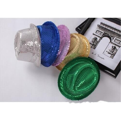 2020 Adults Solid Jazz Hat Sequined Magic Show Stage Dance Cap Performance Bar Party Up Dance Chapeau Vogue Bright Headwear #D