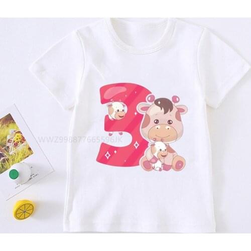 2021Boys Cow 1-9 Birthday Number Print T Shirt Children Birthday Boy Animal T-shirts Boy&Girl Funny Gift Tshirt Present