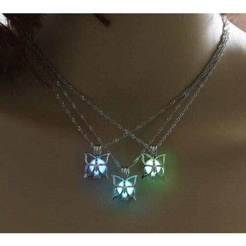 2021 Fashion Hollow Butterfly Luminous Stone Fluorite Pendant Trend Necklace for Women Christmas Halloween Charm Jewelry Gift
