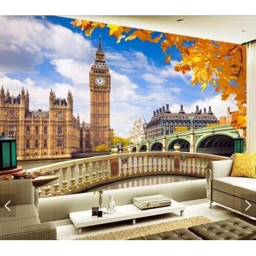 3D London Big Ben Wallpaper Mural Home Art Wall Murals Decal for TV Background Restaurant HD Printed Wall Paper Roll Customize