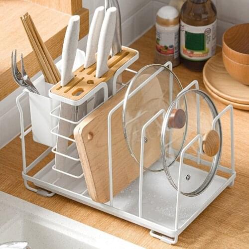 4 in 1 Knife Block Cutting Board Holder Pot Lit Organizer Cutlery Chopsticks Storage Shelf for Kitchen Accessories