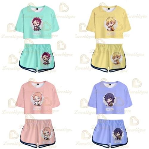 Anime Hot Sexy Two Piece Sets Soft T-shirt and Elastic Shorts Kpop Harajuku Comfortable Sexy Style Tops