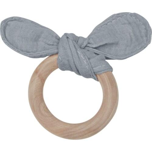 Bunny Ear Wooden Ring Baby Teether Bracelet BPA Free Newborn Teething Toys Toddler Infant Nursing Molar Ring Baby Shower Gifts