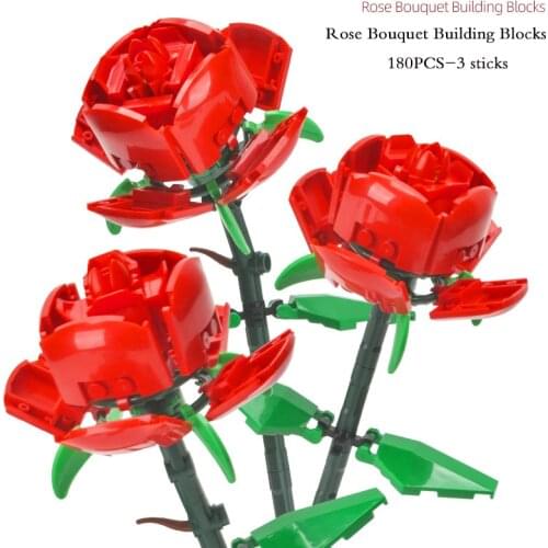 Childrens Rose Flower Building Blocks Assembling and Inserting Toys Decoration Valentines Day Gift 3 Pack Toys