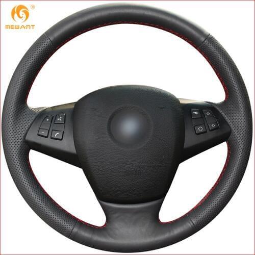 MEWANT Black Artificial Leather Car Steering Wheel Cover for BMW E70 X5 2007 2008 2009 2010 2011 2012 2013 Interior Accessories