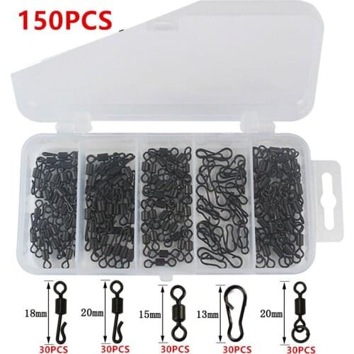 Extra Value 150pcs Carp Fishing Quick Change Swivels Set Long Body Rolling Swivels Snap clips Speed Links Carp Rigs Connector