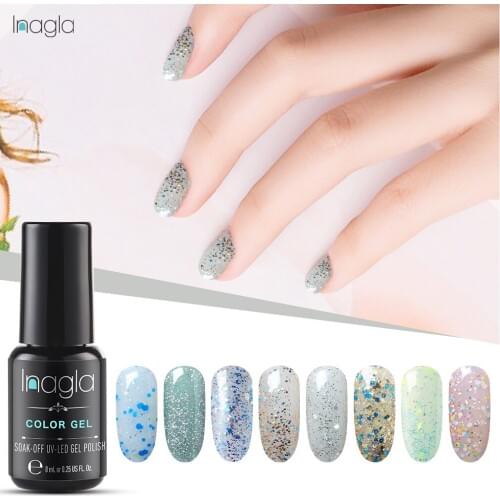 Inagla 8ml Pearl Bling Gel Nail Polish Paint Nail Art Shining Glitter Soak off UV LED Gel Lacquer Manicure Varnish