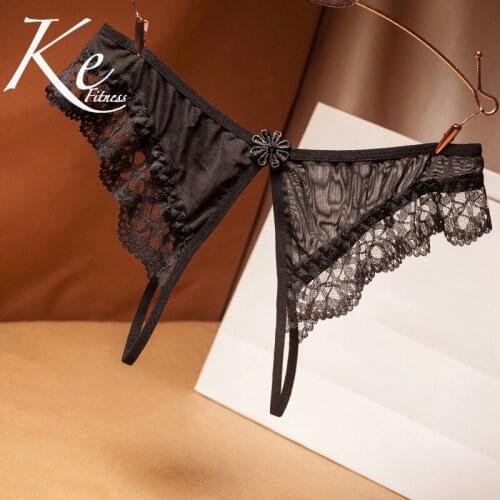 KE 2021 new pack 3 units sexy open file panties nylon women transparent European American sexy thong low waist hot lace