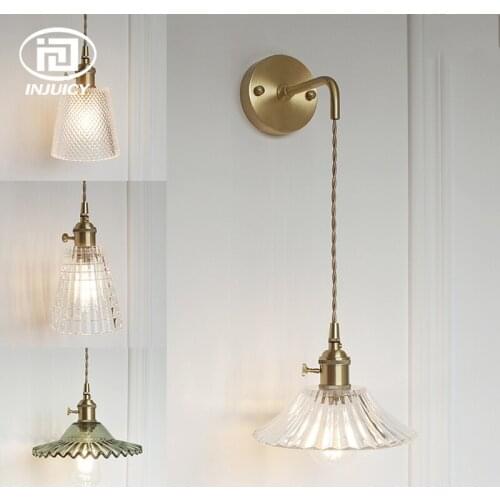 Nordic Style Brass Wall Lights Retro All Copper Transparent Glass Wall lamp Simple Living Room Aisle Corridor Headlamp