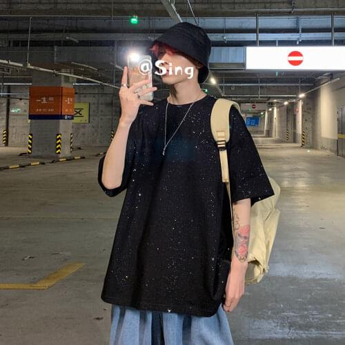 Summer 2021 short-sleeved T-shirt Mens Loose Tide Brand Reflective Sky Stars Half Sleeve Shirt Boys ins Handsome