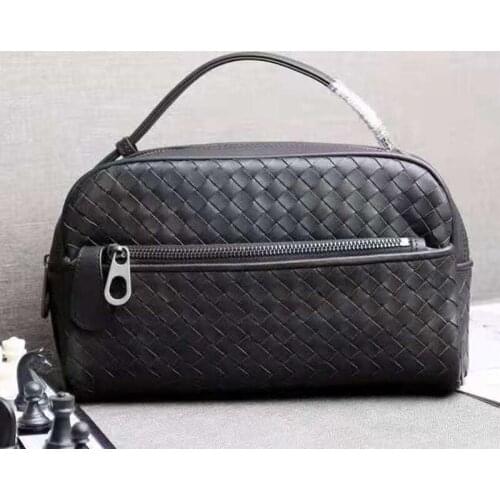 100% Genuine Cow Leather Mens Double Zipper Clutch Bag Top Quality Weaving Waxed Calf Leather Male Multi Functional Handbag