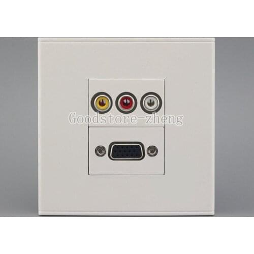 Wall Face Plate 3RCA AV Audio + VGA Jack Outlet Socket Assorted Panel Faceplate