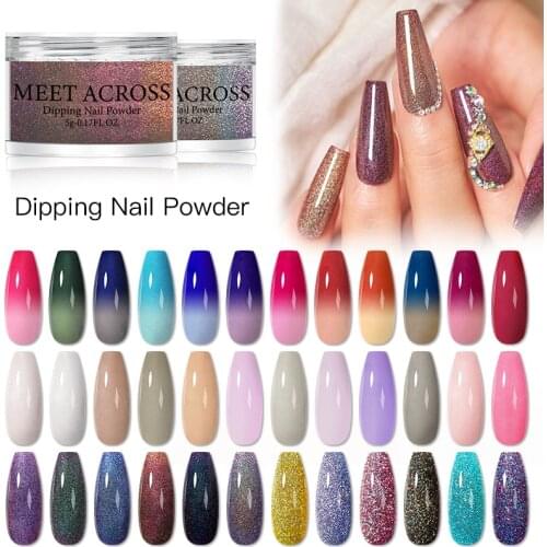 MEET ACROSS Dipping Nail Powder Holographics Powder Glitter Temperature Color Changing Without Lamp Cure Nail Art Decoration