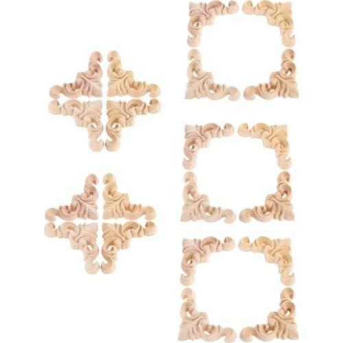 20Pcs Carved Unpainted European Wood Furniture Window Corner Wood Applique Onlay Wood Figurines Ornamental 4 X 4Cm