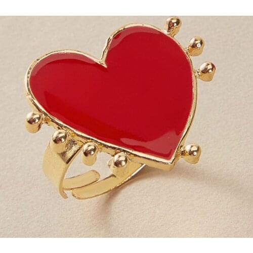 Romantic Heart Shape Rings for Women Boho Big Red Enamel Ring Wedding Engagement Female Party Jewelry Love Valentines Day Gift