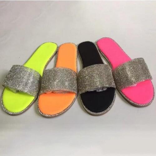 Summer Slippers Women Fashion Diamond Glitter Bling Candy Color Flip Flops Female Beach Flat Shoes Outdoor Sandals