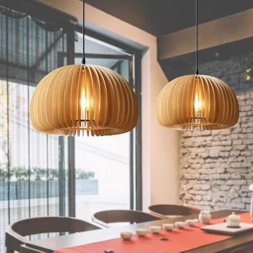 Nordic personality creative solid wood restaurant chandelier Japanese style bar bed bedroom basswood pumpkin chandelier