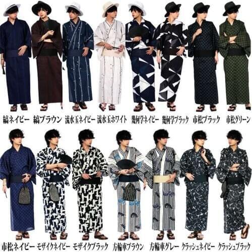 Traditional Japan Kimono Yukata Mens Dressing Gown Male Lounge Robes with Belt Summer Pajamas
