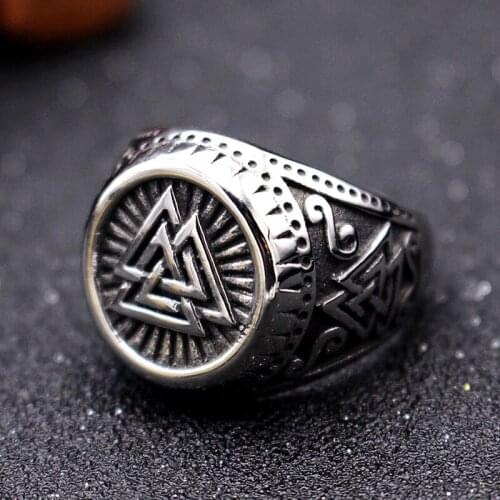 Vintage Valknut Stainless Steel Rings Men Norse Viking Futhark Rune Ring Fashion Odin Symbol Norse Totem Amulet Jewelry Gift