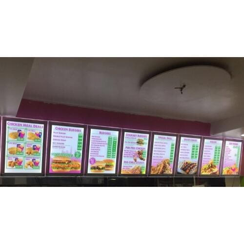 High Quality A3 Take Away Wall Mounted Acrylic Frame LED Illuminated Menu Light Boxes for Restaurant / Fast Food Shop