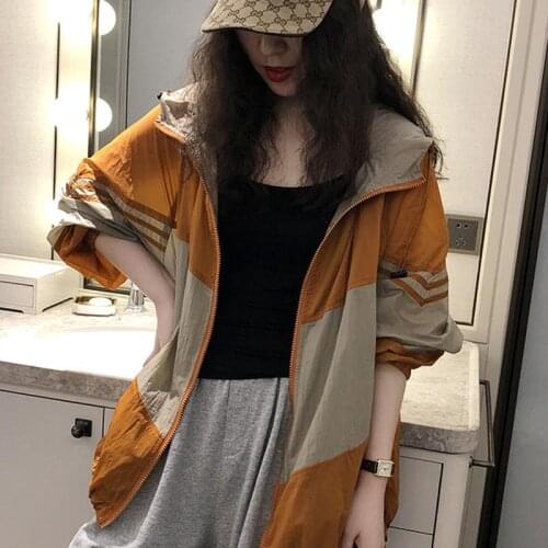 High-grade splicing ice silk sunscreen clothing female Korean version of loose summer 2021 new long-sleeved thin coat