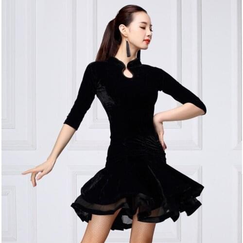 H2663 Women Latin Dance Velvet Dress Costumes Female Professional Performance Dancing Wear Spring New Style Slim Fit Clothes