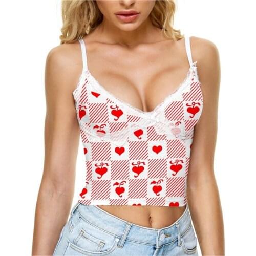 Heart Print Chain Sling Tops Women Deep V-Neck Sexy Vest 2021 Summer New Fashion Backless Pullover Shirt Ladies Streetwear