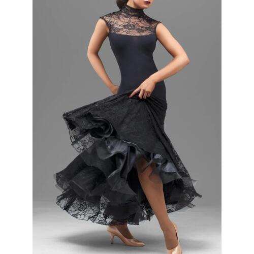 Ballroom Modern Waltz Tango Foxtrot Dress Ladys Elegant Black Sleeveless Stage Wear Women Ballroom Flamenco Dancing Dresses