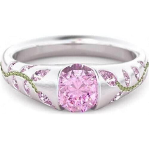 Carofeez Romantic Pink Crystal Rhinestones Rings For Women Jewelry Wedding Band Girl Gift Exquite Leaves Women Rings