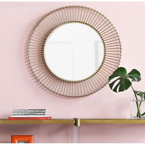 Modern Classic Loft new Fashion Design Metal wire popular Gold Color wall mounted big size bathroom Round Decorative Mirror 1PC