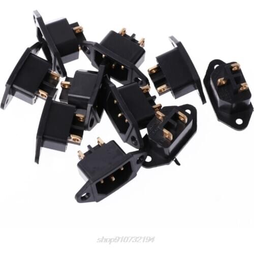 10 Pcs/Set AC 250V 10A 3-Pin Terminal IEC320 C14 Inlet Power Plug Socket Black N12 20 Dropshipping