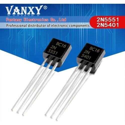 100PCS 2N5551 2N5401 5551 5401 TO-92 (50PCS* 2N5401+50PCS* 2N5551 ) TO92 Bipolar Transistors - BJT PNP Gen Pr Amp