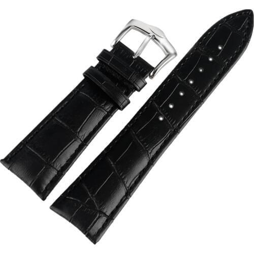24mm Watch Strap Wrist Band Genuine Leather Black Watchband Military Stainless Steel Pin Buckle Men High Quality Replacement