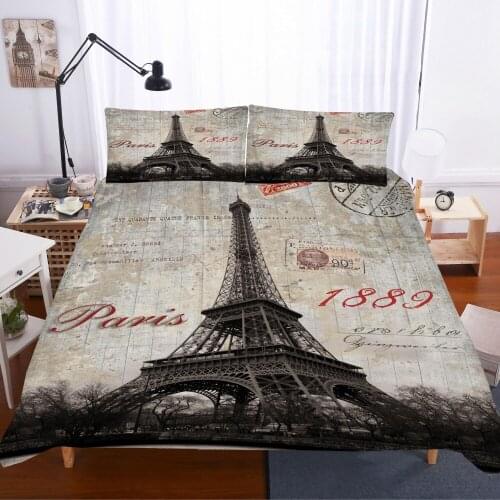 3 Piece Nostalgia Bedding Set 3D Eiffel Tower Print Duvet Cover Home Textile Bed Quilt Cover Single Queen King Bed Cover Set