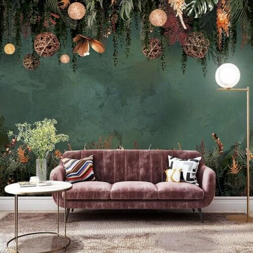 3D American bedroom wallpaper sofa living room TV background wall retro plant decorative painting mural papel DE parede