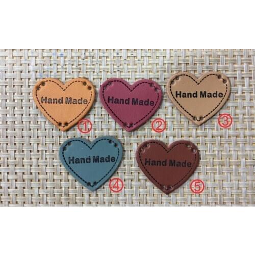 50pcs heart shape hand made PU leather Labels 35mm*33mm jacket label garment accessories