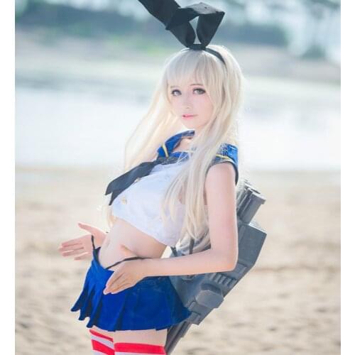 Anime Kantai Collection Shimakaze Uniforms Cosplay Costume Free Shipping+Socks Wig