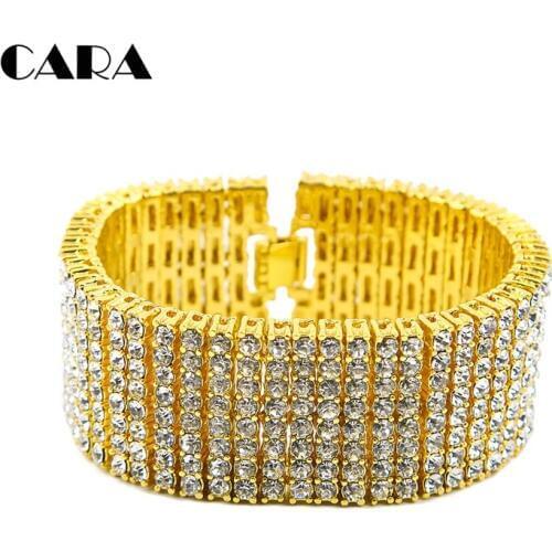 CARA High quality 8" Men Luxury alloy Bracelets & Bangles Iced Out Hip Hop 1.25" Cubic Zirconia Bracelet Jewelry men CAGM0030